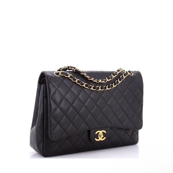 Chanel Black Quilted Leather Bag- caviar maxi in gold details (2014-2015) - Picture 3 of 11